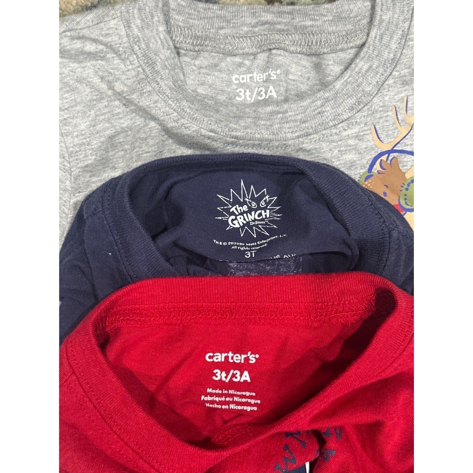 Carter's Grinch Holiday Shirt Bundle Boys 3T Red Gray Navy Christmas4