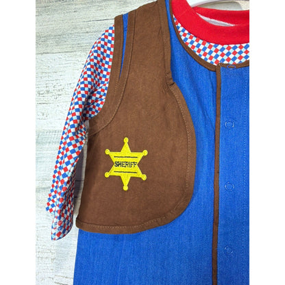 Stephan Baby Cowboy Sheriff Romper Boys 12-18M Blue Brown Western Woody Core NWT3