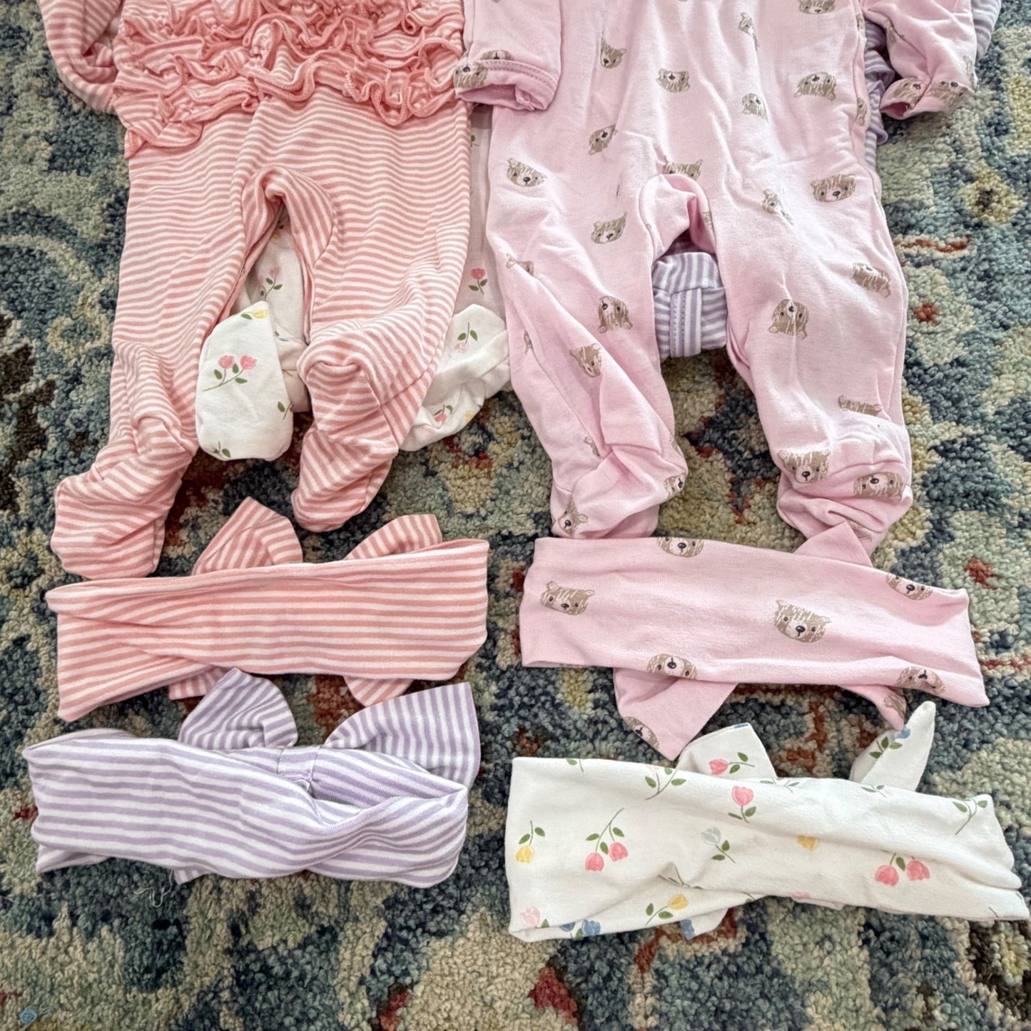 Starting Out Sleepers Headbands Girls Newborn Bundle Soft Pink Purple Floral EUC10