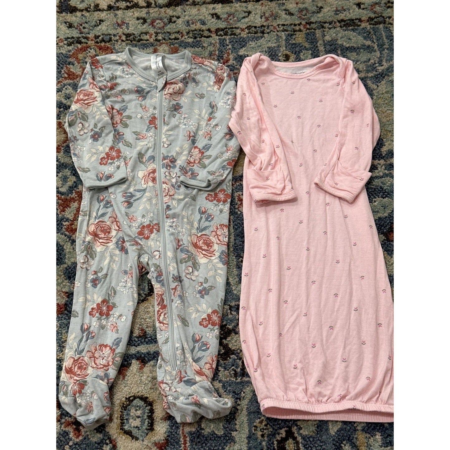 Carter's Modern Moments Sleepers Girls 0-6M Pink Blue Floral Bamboo0