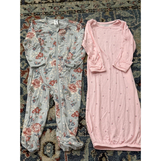 Carter's Modern Moments Sleepers Girls 0-6M Pink Blue Floral Bamboo0