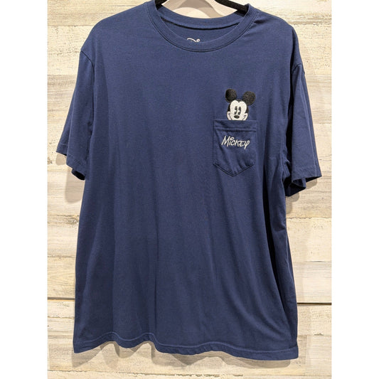 Disney Mickey Mouse Pocket T-Shirt Men XL Blue Embroidered Character EUC0