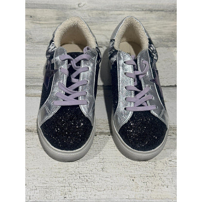 Steve Madden Sneakers Girls Size 4 Black Silver Glitter Star Floral NWT1