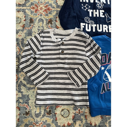 Boys 4T Bundle Long Sleeve Pants Blue Grey Striped Graphic Denim 4pc2