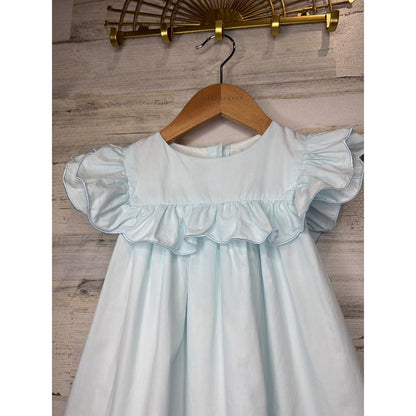 Classic Whimsy Easter Dress Girls 3T Blue Embroidered Egg Ruffle Scallop2
