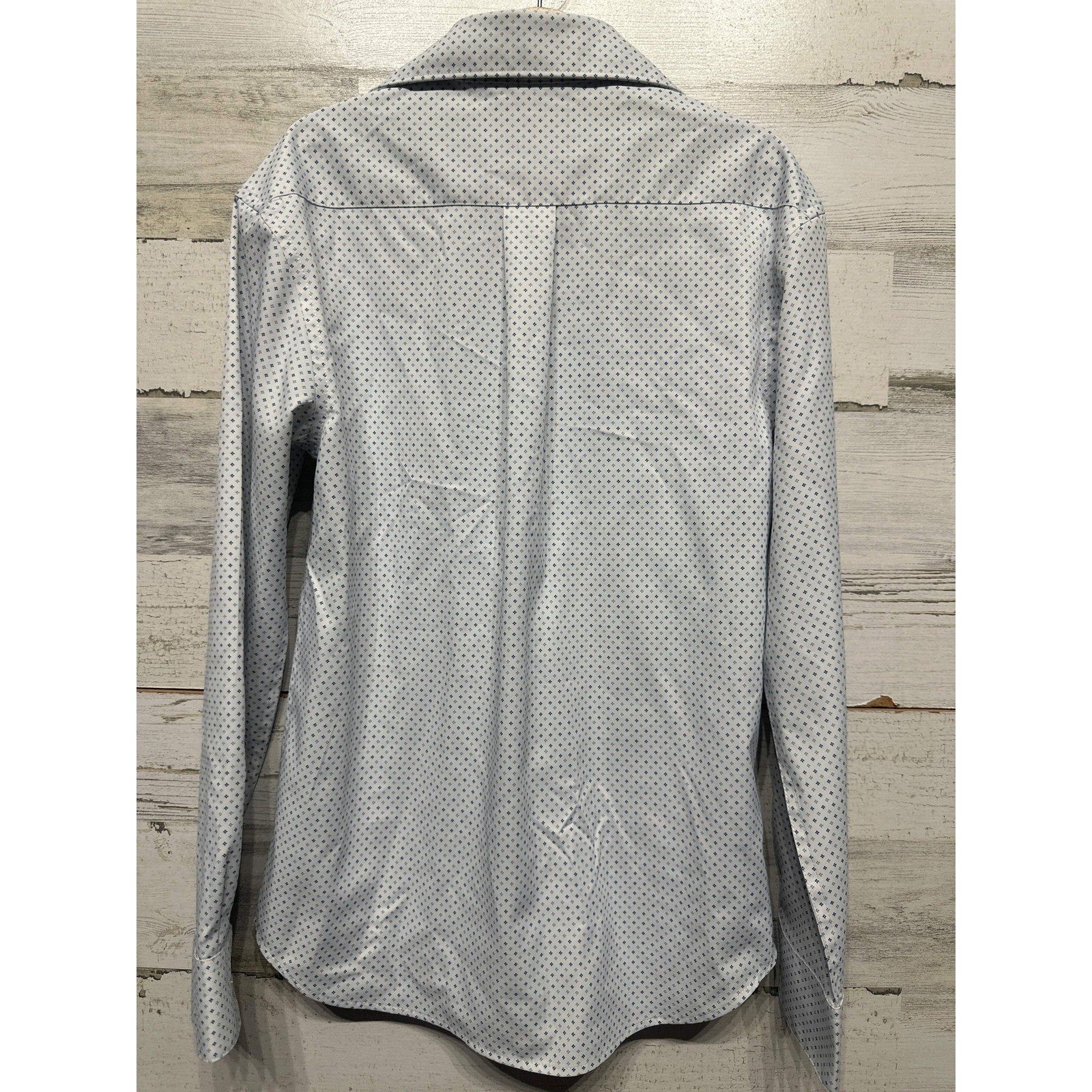 Class Club Button Down Shirt Boys 12 White Blue Micro Print Modern Fit EUC4