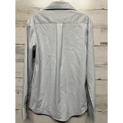 Class Club Button Down Shirt Boys 12 White Blue Micro Print Modern Fit EUC4