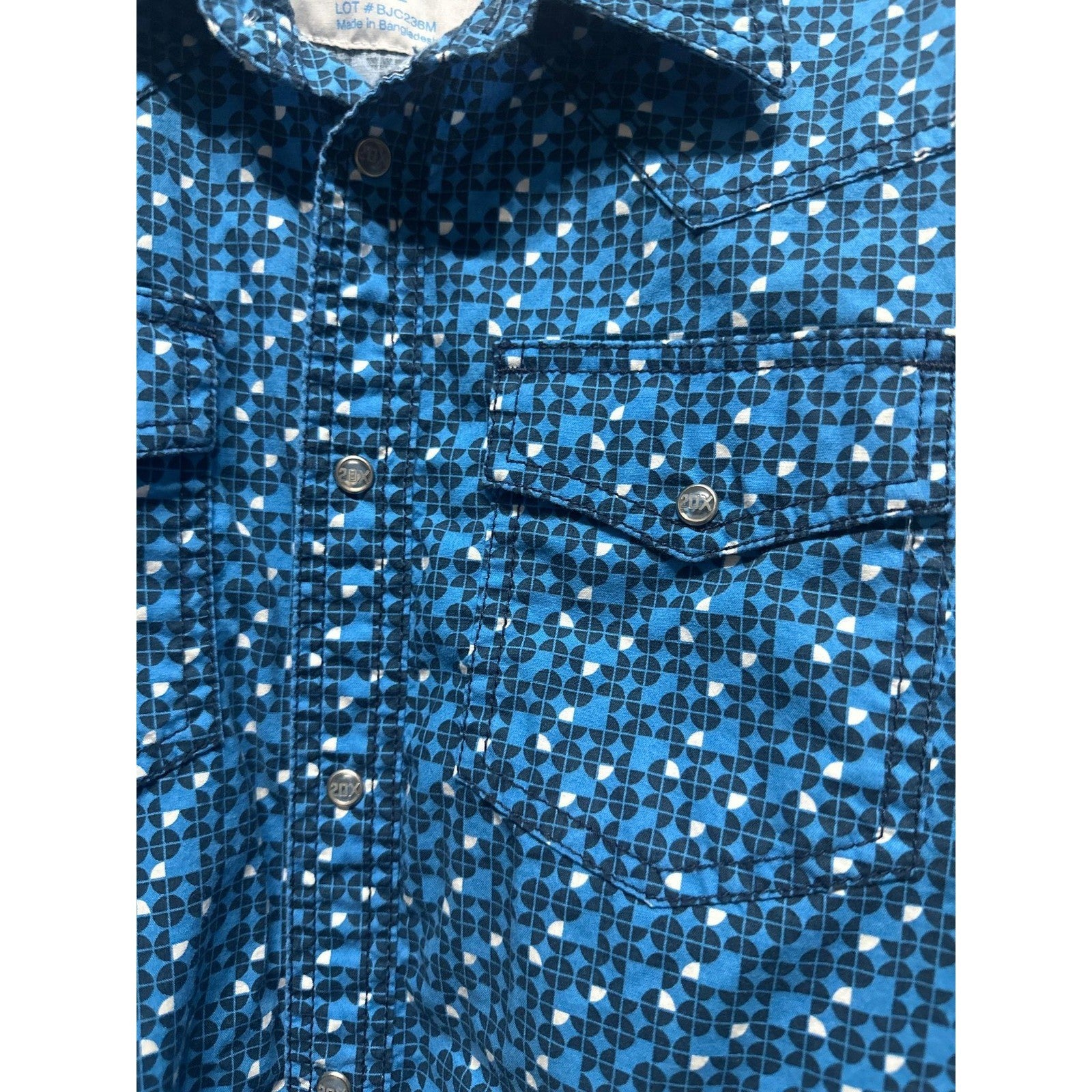 Wrangler 20X Competition Shirt Boys XL Blue Geometric Western Snap Up EUC2