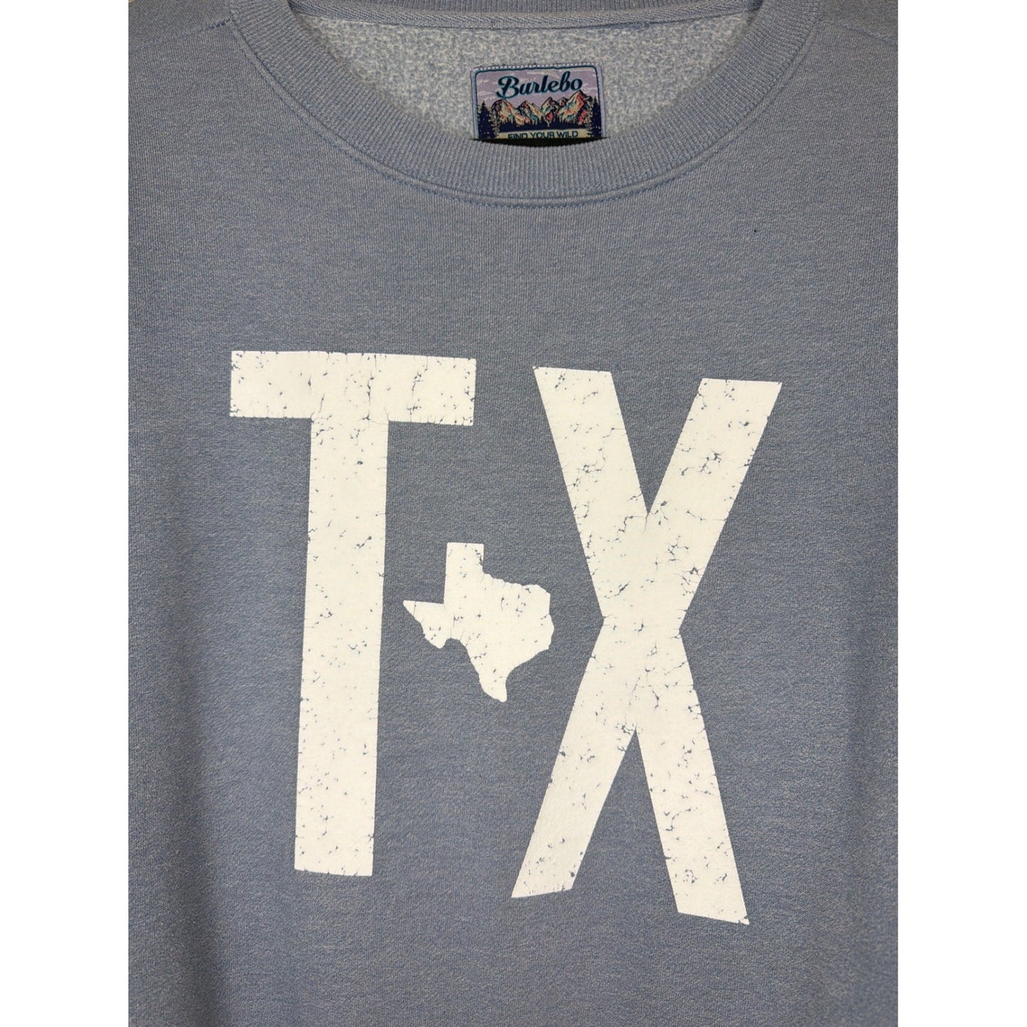 Burlebo Sweatshirt Women Large Blue Distressed Texas TX Graphic Flawed*1