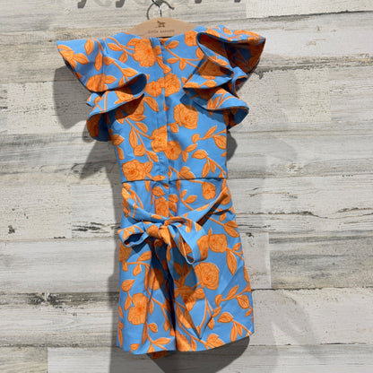 GB Girls Floral Ruffle Romper Kids Size 6 Blue Orange Spandex Modern EUC3