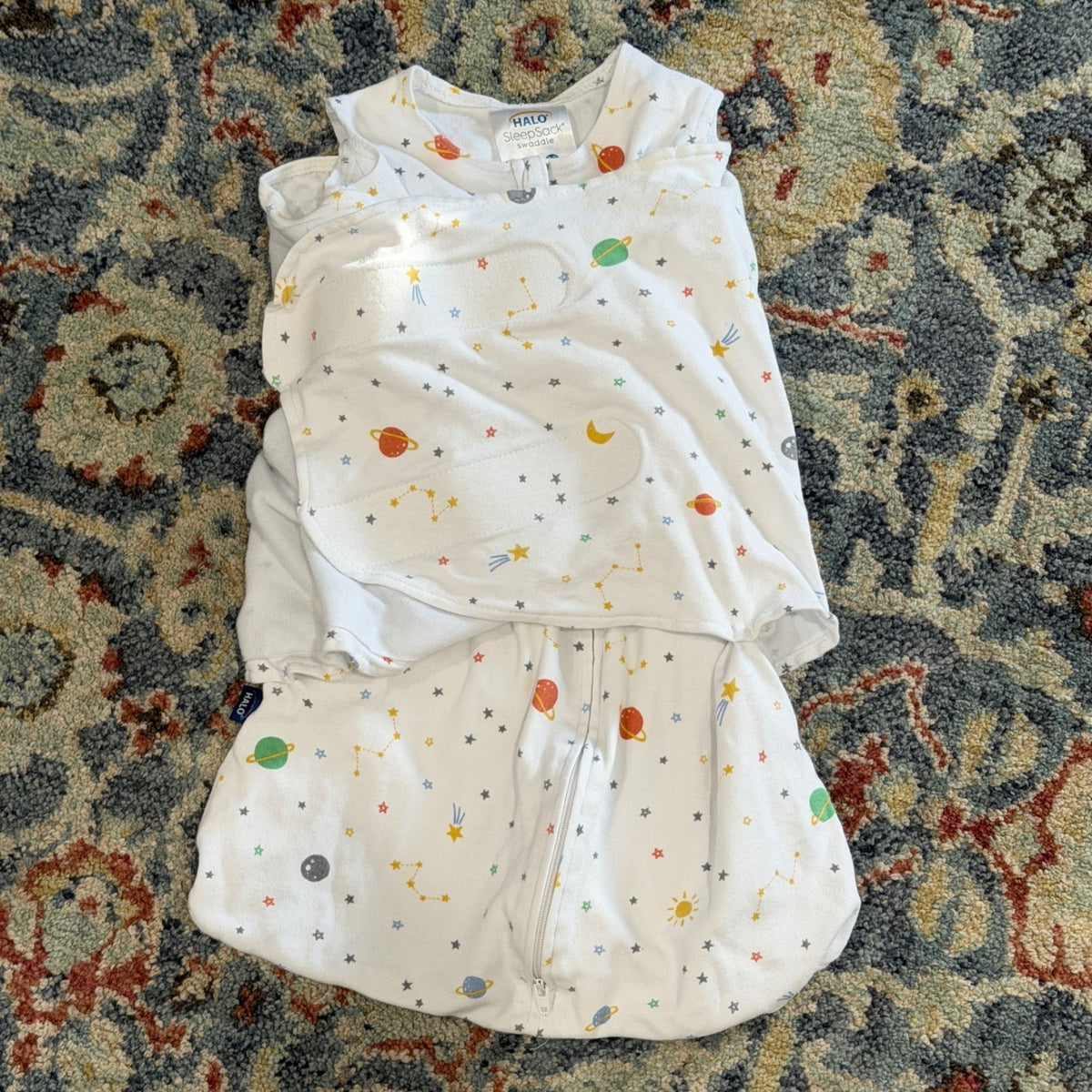 HALO SleepSack Swaddle Boys NB 0-3M White Space Planet Print Celestial GUC*0