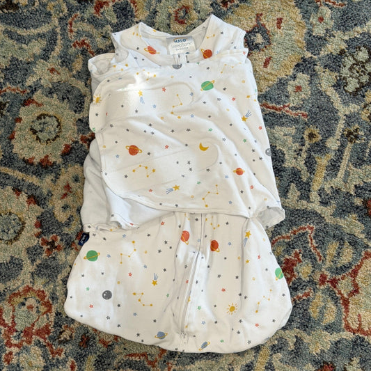 HALO SleepSack Swaddle Boys NB 0-3M White Space Planet Print Celestial GUC*0