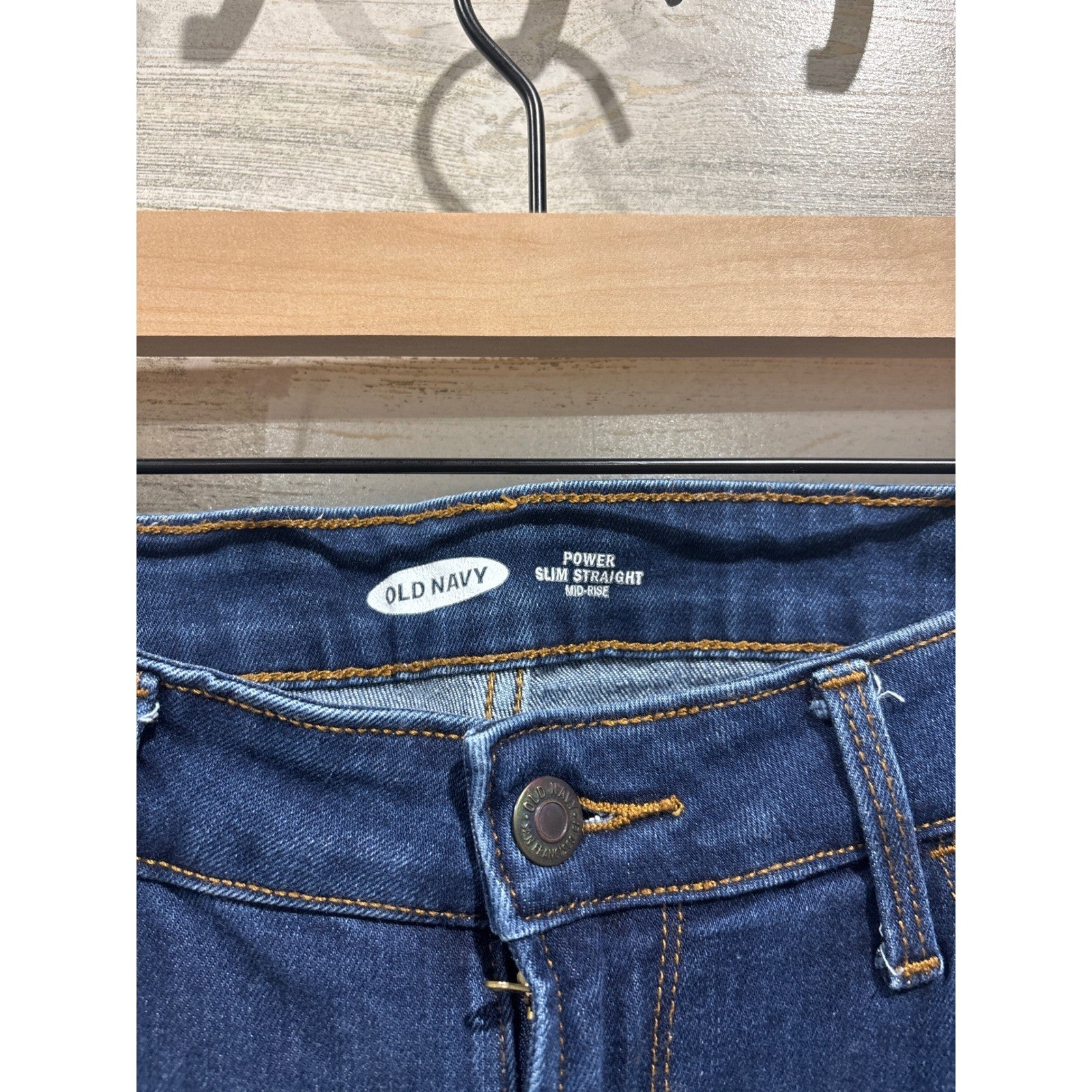Old Navy Power Slim Straight Jeans Women 8 Blue Dark Wash Classic EUC1