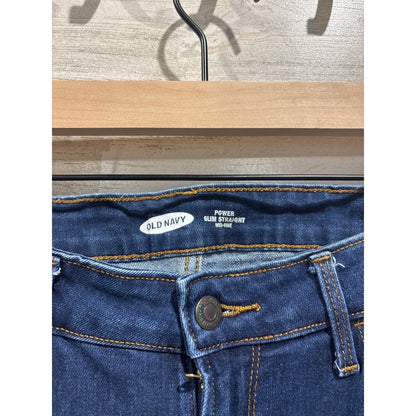 Old Navy Power Slim Straight Jeans Women 8 Blue Dark Wash Classic EUC1
