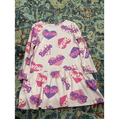Barbie Dress Girls 4T Pink Heart Logo Long Sleeve Drop Waist EUC2