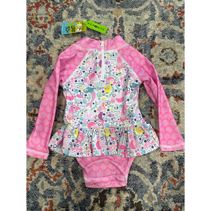 Flap Happy Swimsuit Baby Girls 6M Pink Mermaid Rash Guard Ruffle One Piece NWT2