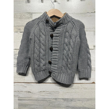 Gap Cable Knit Cardigan Boys 12-18M Gray Sherpa Lined Mock Neck EUC0