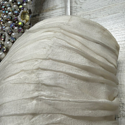 Jovani Prom Gown Women 4 White Beaded Sequin Mermaid Halter Glam *Flawed2