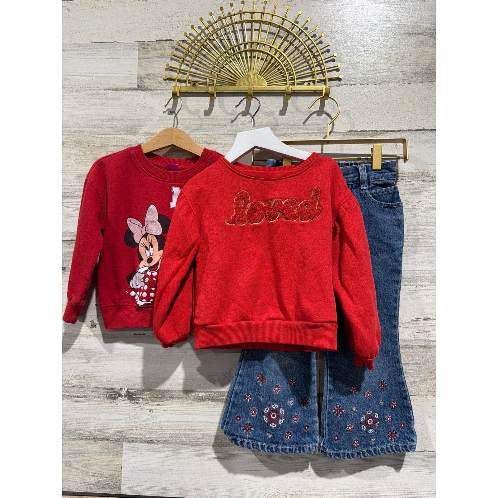 Disney Jordache Isaac Mizrahi Bundle Girls 4 Red Sweatshirts Flare Jeans0