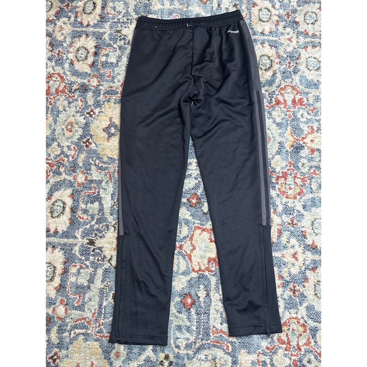 Adidas Joggers Boys 11/12 Black Grey Striped Mesh Athletic Track Pants NWT4