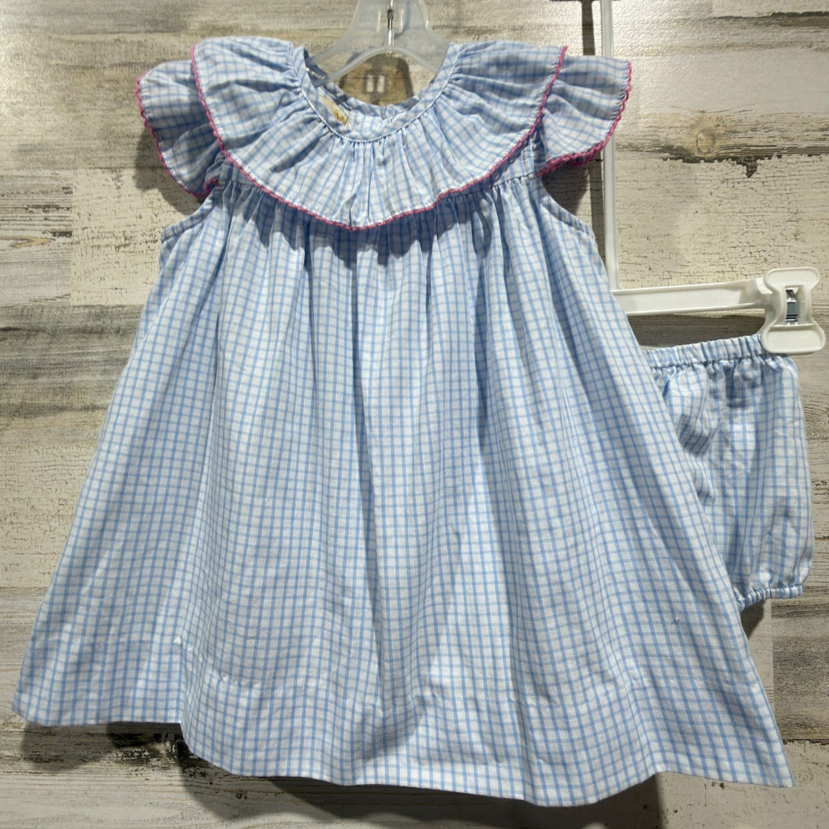 The Beaufort Bonnet Company Gingham Dress Set Girls 2T Blue Cotton Classic EUC0