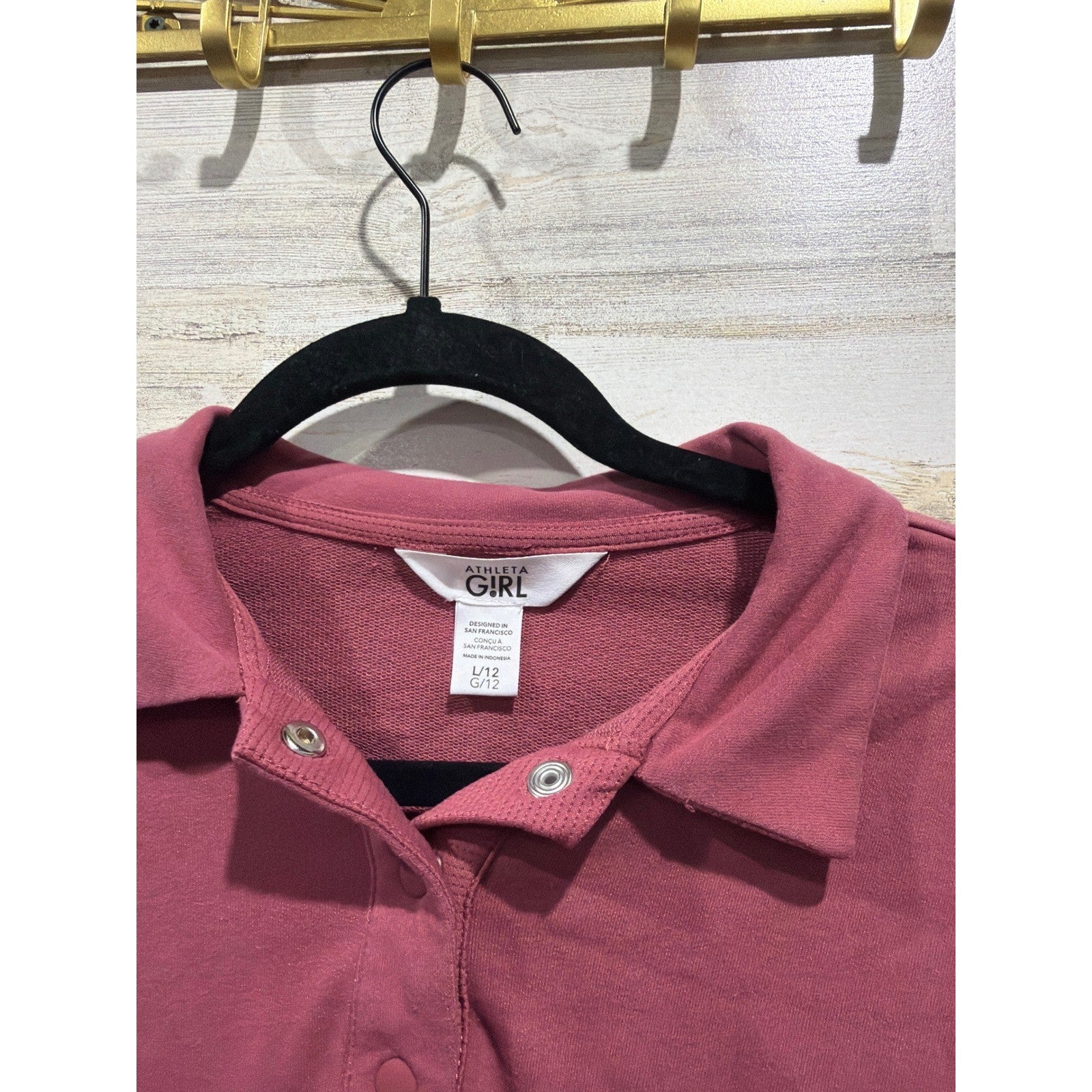 Athleta Girl Polo Sweatshirt Girls 12 Large Cropped Boxy French Terry Athleisure1