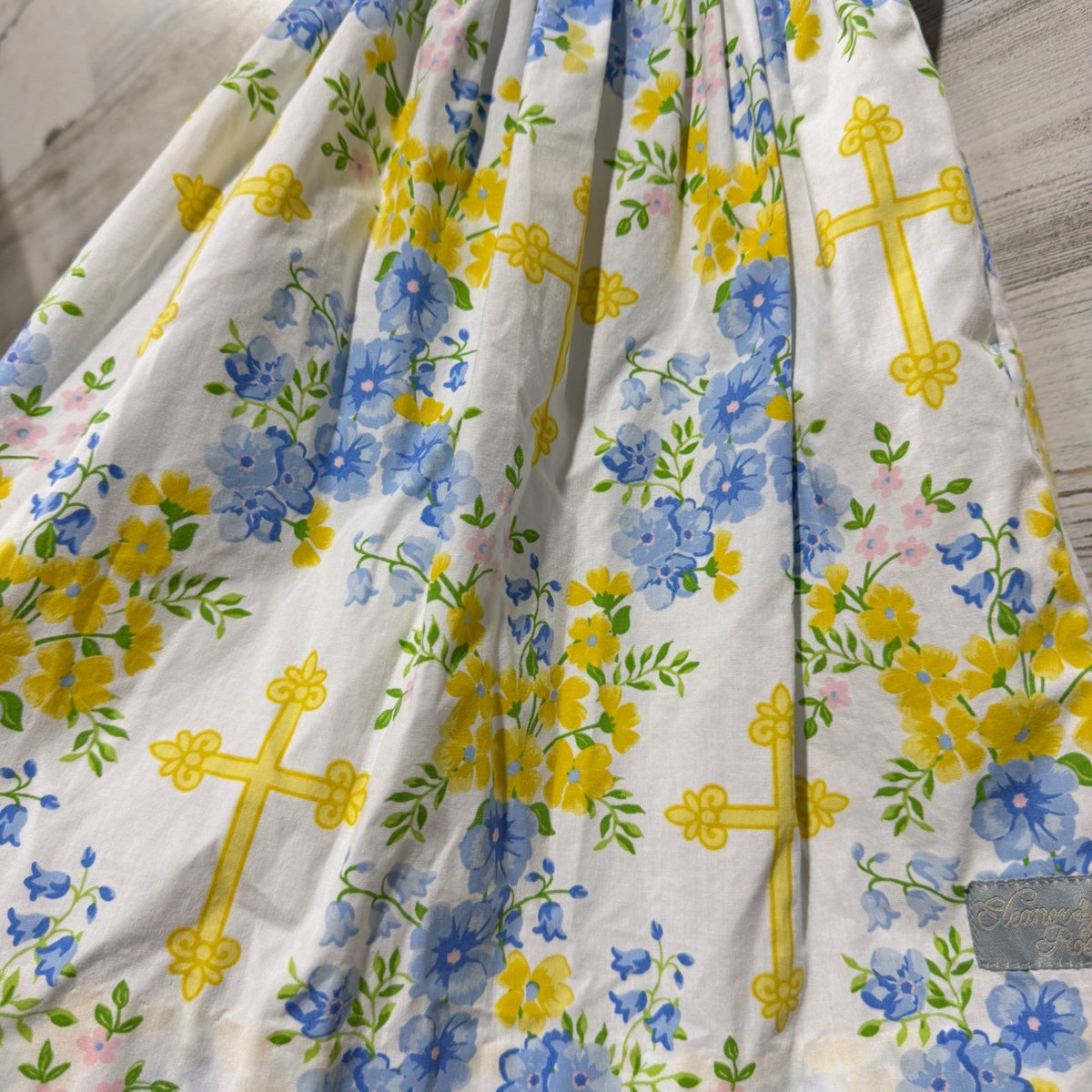 Eleanor Rose Lacey Dress Girls 3-4 Blue White Floral Cross Cotton Blend Boutique2