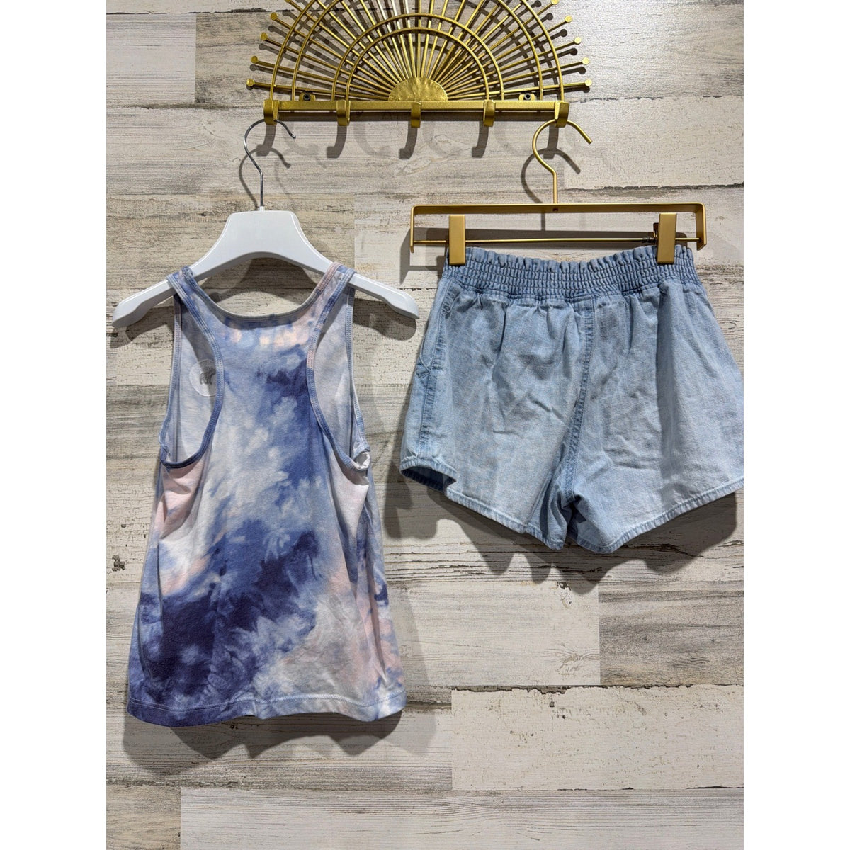 Abercrombie Tank Shorts Set Girls 7/8 Blue Tie Dye Knot Front Summer EUC4