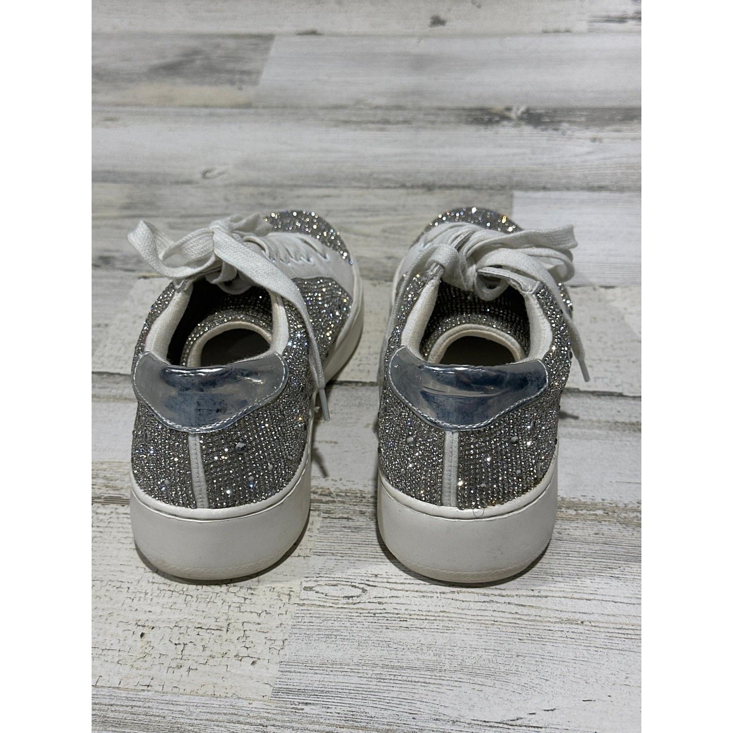 Steve Madden Sneaker Women 9 White Silver Rhinestone Low Top2