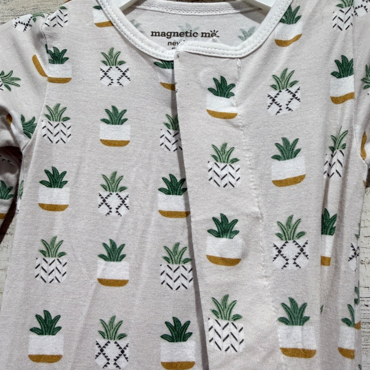 Magnetic Me Footie Sleeper Newborn Neutral Succulent Plant Print Boho EUC1