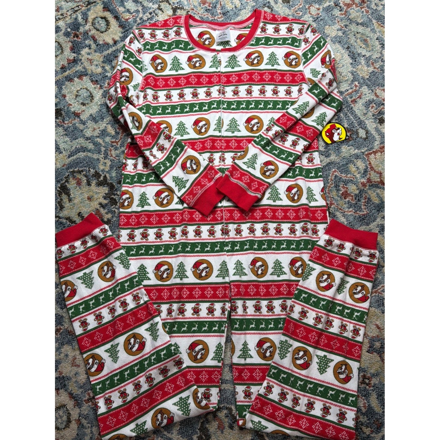 Buc-ee's Christmas Union Suit Pajamas Adult Large Red Green Fair Isle NWT0