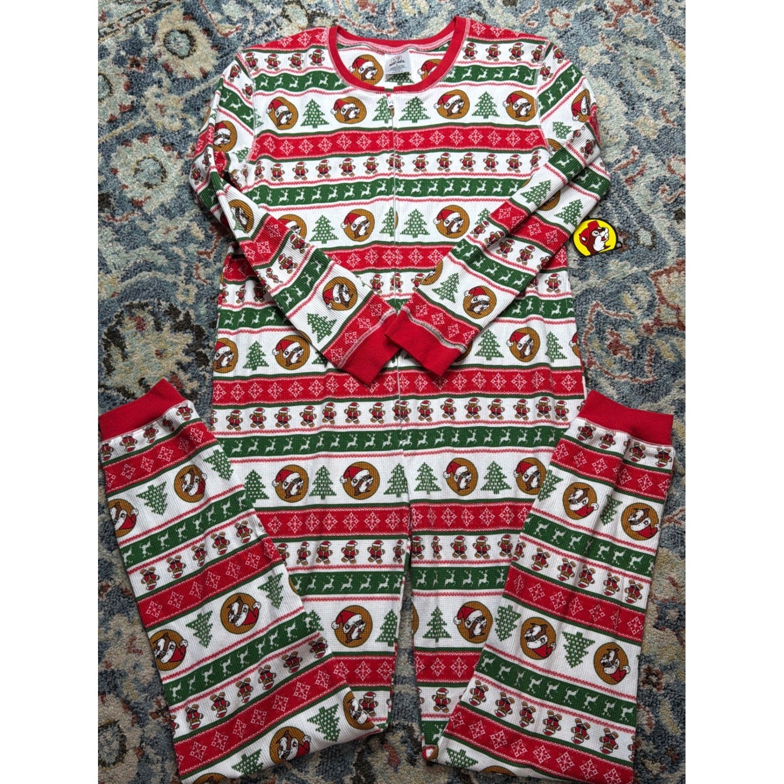 Buc-ee's Christmas Union Suit Pajamas Adult Large Red Green Fair Isle NWT0