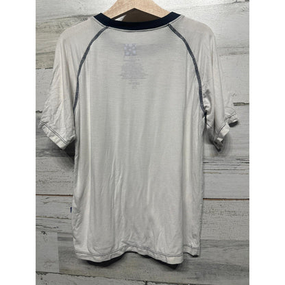 Kickee Pants Raglan Tee Boys 6 Natural Navy Short Sleeve Bamboo *Flawed3