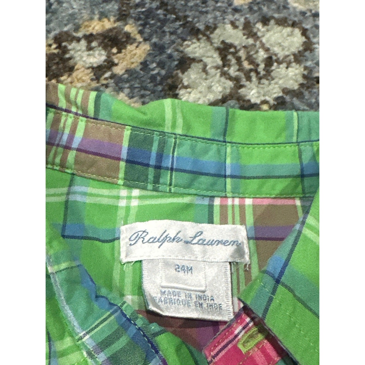 Ralph Lauren Button Down Kids 24M Green Pink Madras Plaid EUC1
