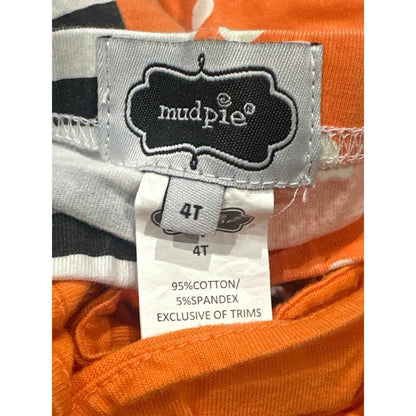 Mud Pie Leggings Girls 4T Orange Black Stripe Polka Dot Ruffle EUC1