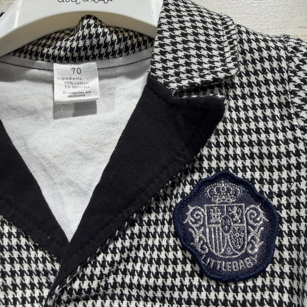 Little Baby Blazer Boys 6M (70) Black White Houndstooth Preppy Dark Academia EUC1