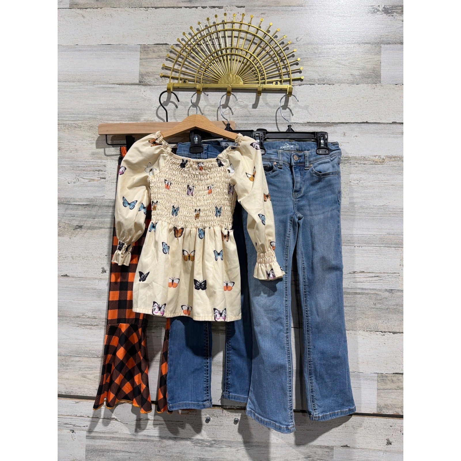 Outfit Bundle Girls Size 6 Multi Butterfly Plaid Denim GUC0