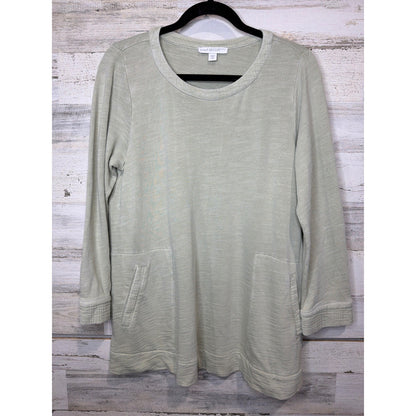 J. Jill Tunic Women Medium Petite Sage Green Organic Cotton Pockets EUC0