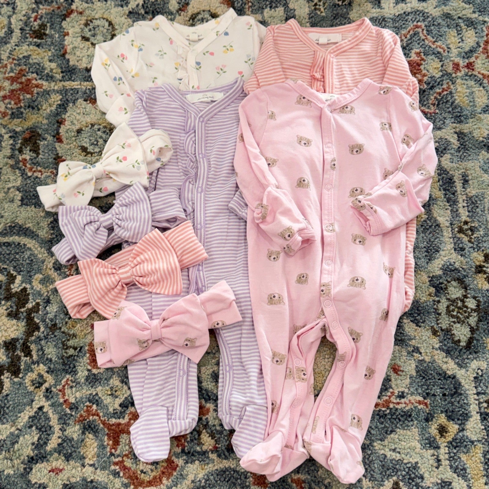 Starting Out Sleepers Headbands Girls Newborn Bundle Soft Pink Purple Floral EUC0