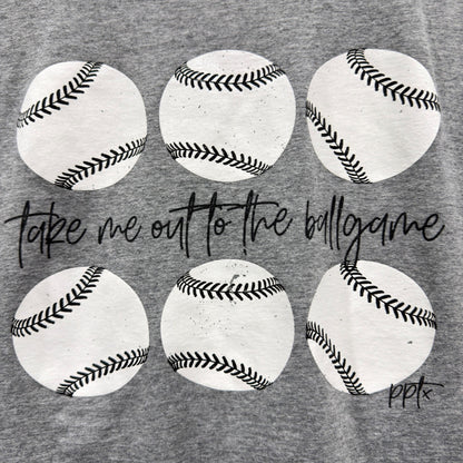 Jerzees Graphic Tee Women M Gray Baseball Take Me Out To The Ballgame GUC*1