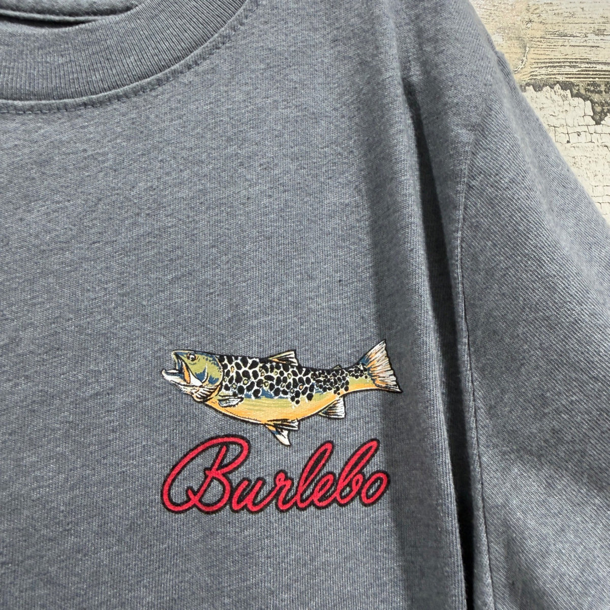 Burlebo Graphic Tee Kids Size 5/6 Gray Trout Fishing Outdoors1