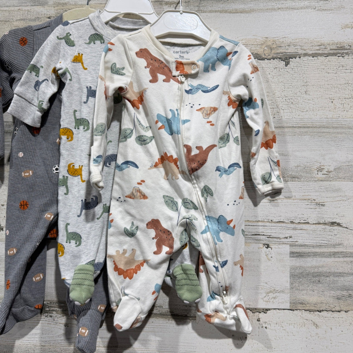 Carters Sleepers Jacket Bundle Boys 3M Gray Dinosaur Sports Quilted2