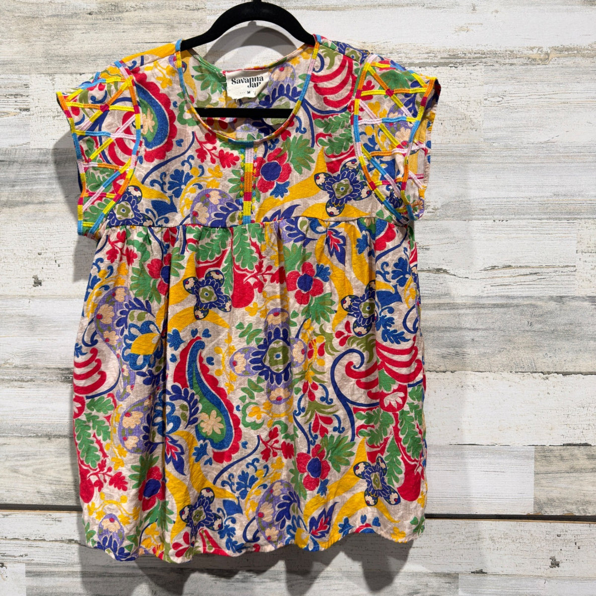 Savanna Jane Floral Paisley Top Women Size Medium Rayon Boho Colorful EUC0
