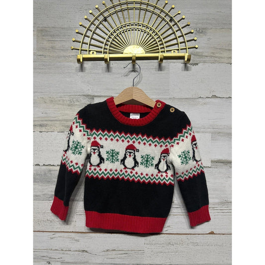 Holiday Time Sweater Boys 2T Black Penguin Fair Isle Christmas Knit EUC0