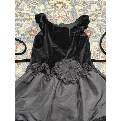 Isobella & Chloe Dress Girls 2T Black Velvet Taffeta Rosette Ruffle EUC1