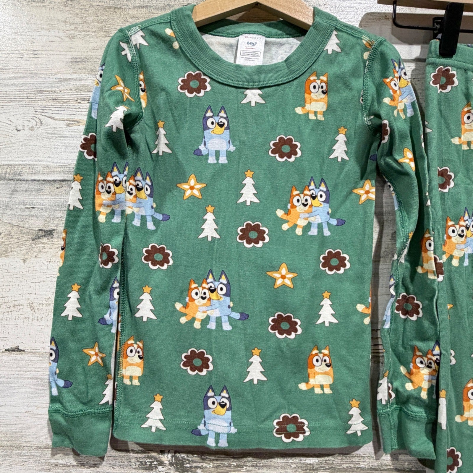 Hanna Andersson Bluey Pajamas Kids 6-7 Green Organic Cotton Holiday EUC1