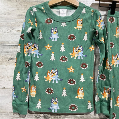 Hanna Andersson Bluey Pajamas Kids 6-7 Green Organic Cotton Holiday EUC1