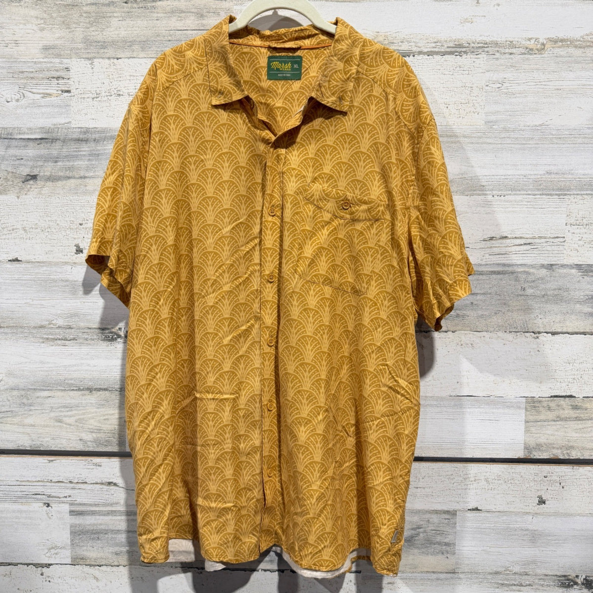 Marsh Wear MWW1021 Button Down Shirt Men XL Gold Lyocell Geometric Coastal EUC0