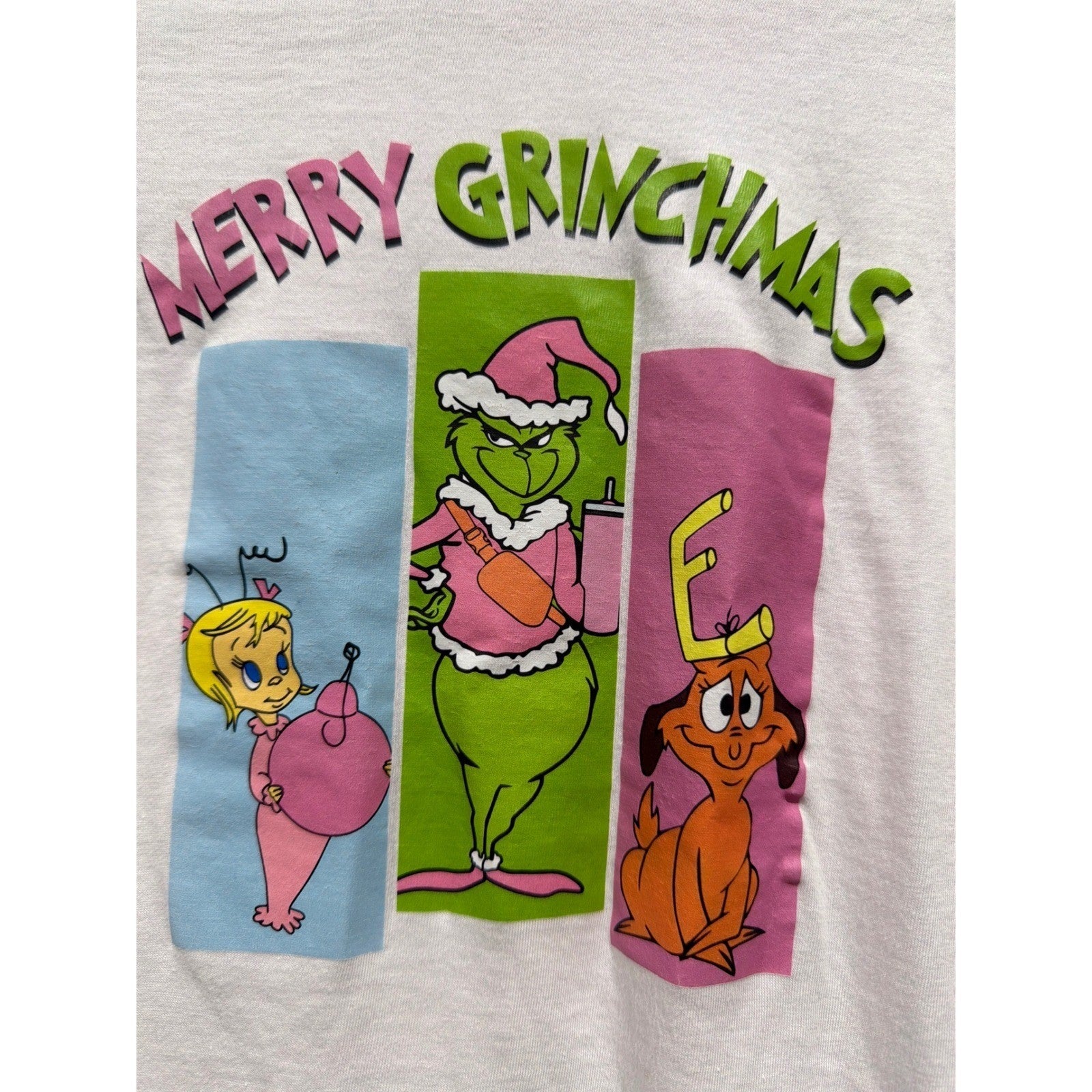 Dr Seuss Merry Grinchmas Shirt Girls M White Graphic Tee Holiday EUC1