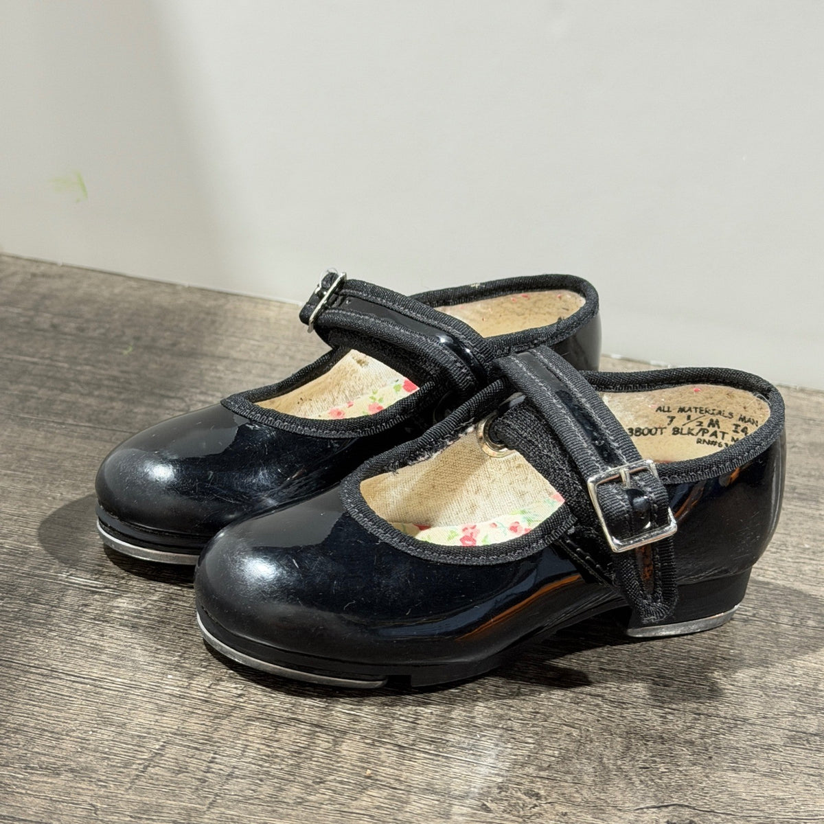 Capezio Tap Shoes Girls 7.5 Toddler Black Patent Mary Jane Tele Tone Dance GUC0